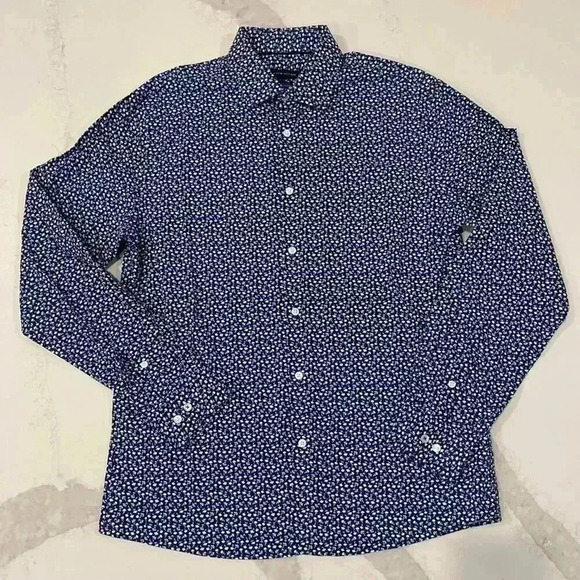 Tommy Hilfiger Button Shirt Mens 16-34/35 Blue Floral THFlex Supima Stretch Slim - Picture 1 of 8